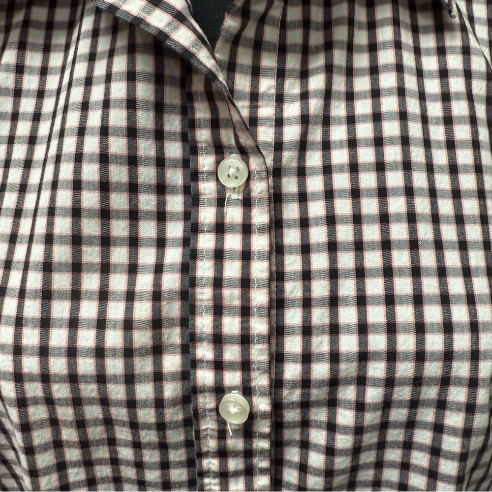 Attention Large Checkered Button Down Shirt Black White Stretch Work Casual Fall - Picture 2 of 8